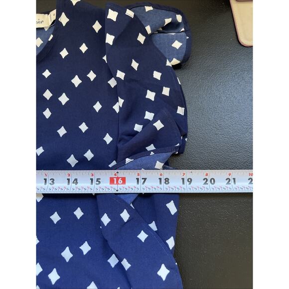 Vineyard Vines Dress Womens 6 Navy Diamond Print Flounce Flutter Sleeve Deep Bay - Picture 9 of 10
